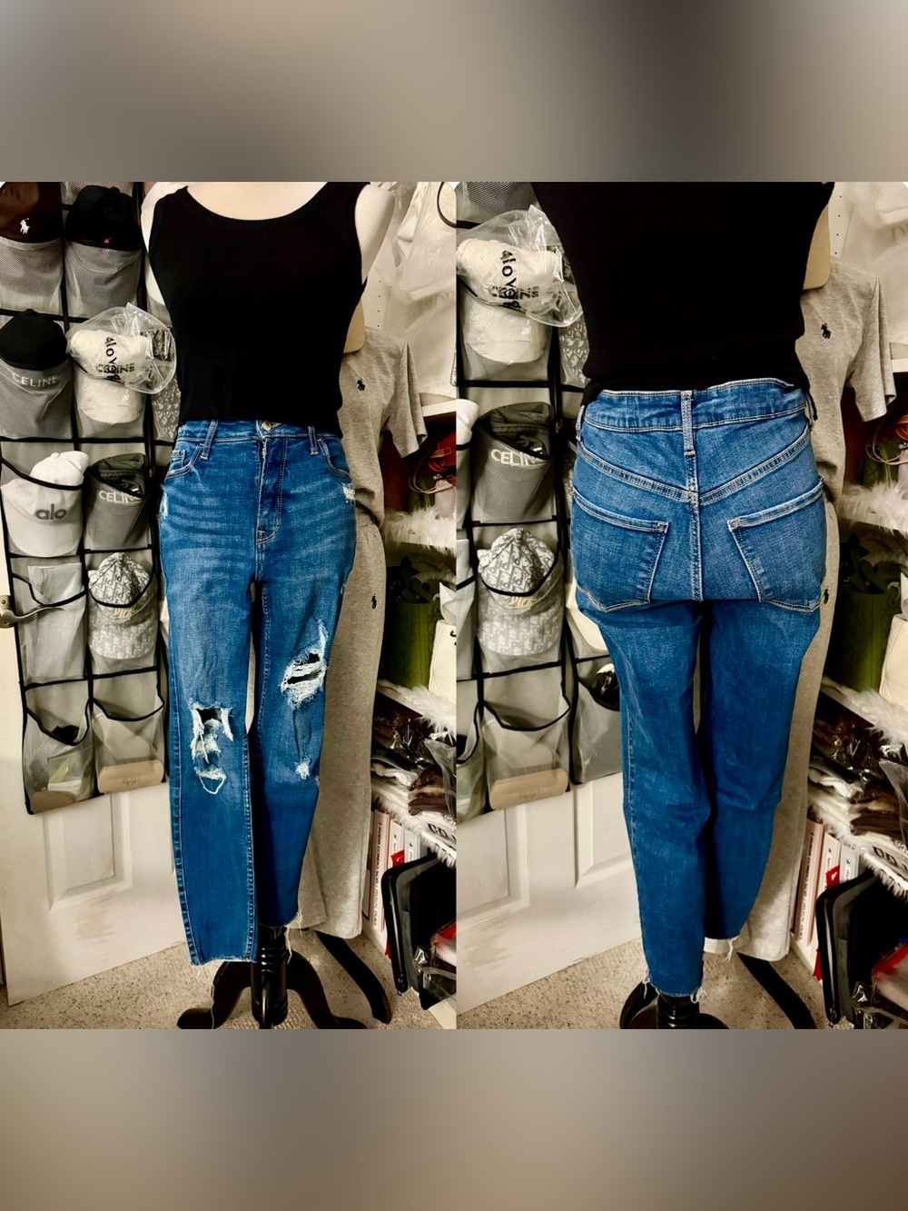 🍒Pre-Loved Old Navy Women’s Dark Blue Distressed Skinny Jeans inseam 25.5 inch